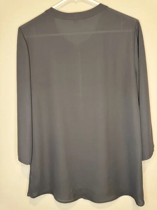 Women's Express 3/4 sleeve Flowy Blouse with Zipper Black size Medium - Picture 5 of 7